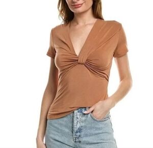 ALC Helen Brown Twist Front Tee Top Sz L Short Sleeve Shirt Luxury Neutral EUC